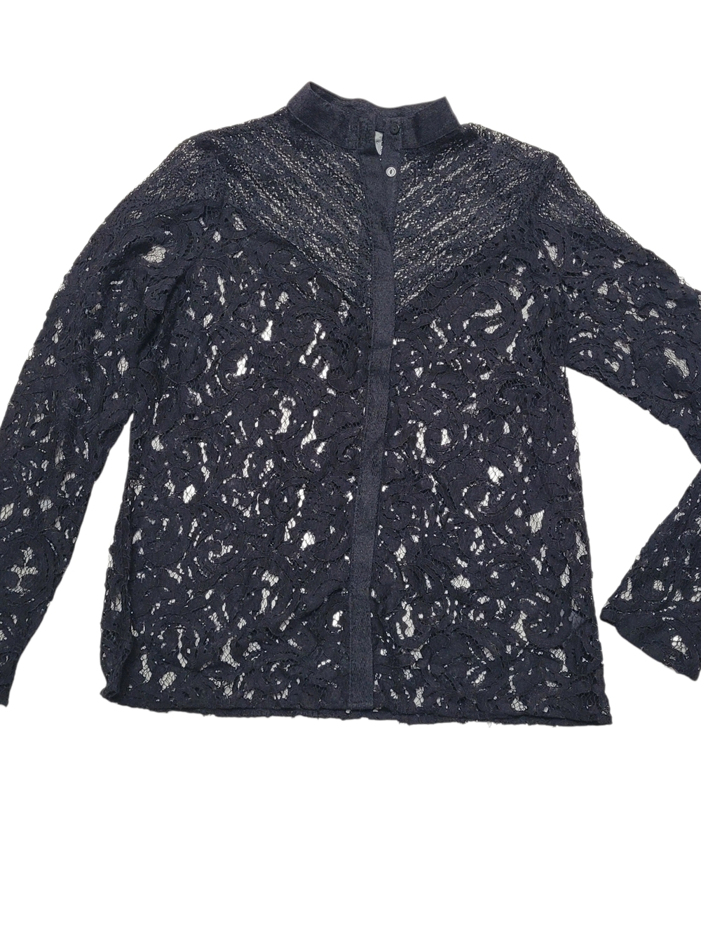 Black WhimsiGoth Blouse Wednesday Witchy Core Lace Long Sleeves Button Up Collar